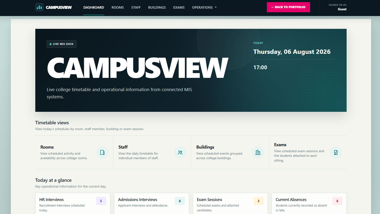 CampusView college timetable, room scheduling and MIS dashboard